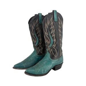 Dan Post VTG 92 Teal Black Leather Western Cowboy Boots Women 6M Pointed Toe